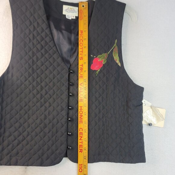 Susan Bristol Size 8 Winter Rose Quilted Vest Floral Button Black USA Deadstock - Picture 9 of 9